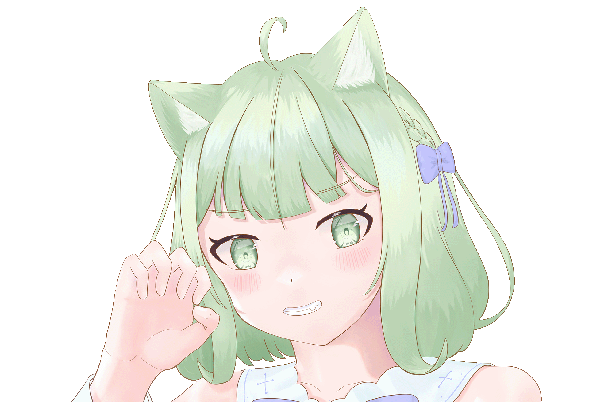 My original character named [Koga Mine] has mint green hair and cat ears.